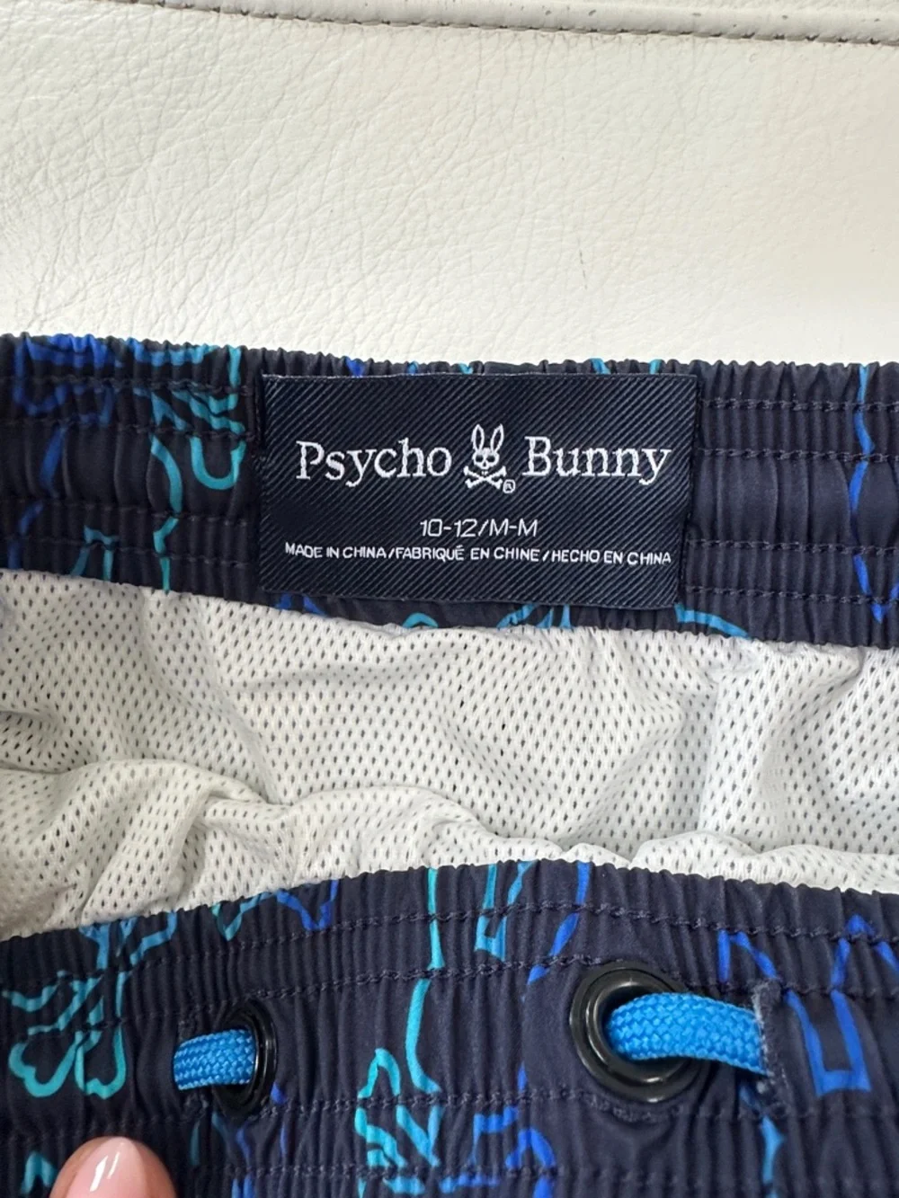 Psycho Bunny Boys Navy Swim Trunks with Blue Bunny Print size M (10-12) - Picture 5 of 9